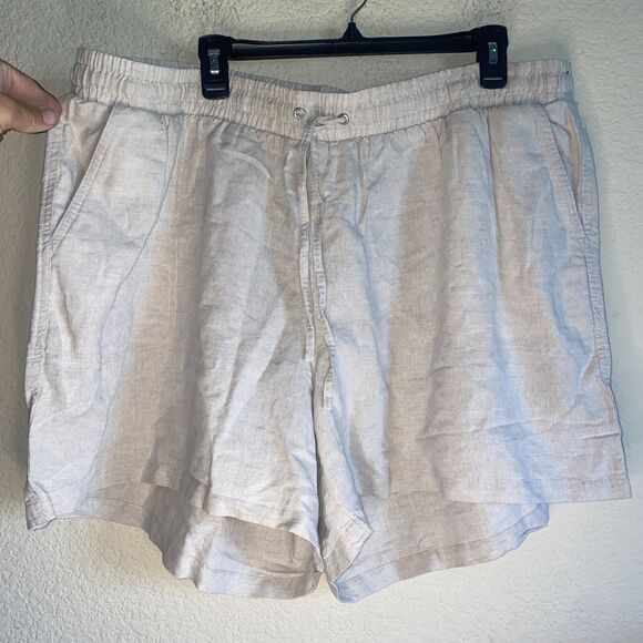 linen Women 5" Inseam Drawstring Short 3x New Tan Khaki Pull On comfort - Picture 1 of 9